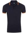 10577 SOL'S Pasadena Tipped Cotton Piqué Polo Shirt French Navy / Neon Orange colour image